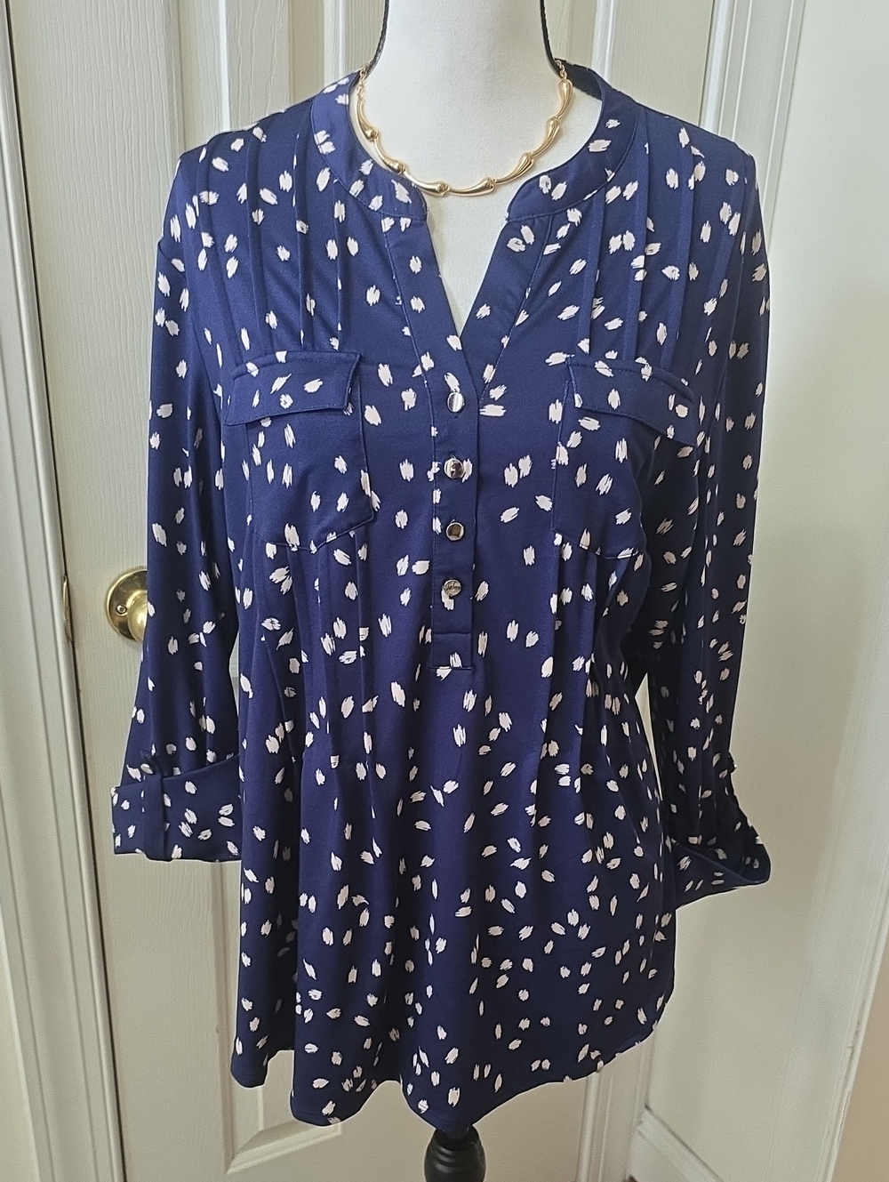 AVA & GRACE BRAND WOMEN'S NAVY BLUE ASYMMETRICAL TUNIC BLOUSE TOP SIZE XL
